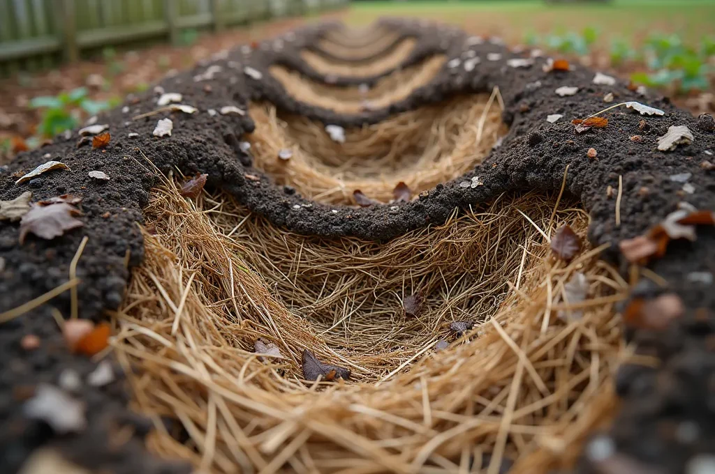 Couches successives de matières organiques en compostage de surface automnal