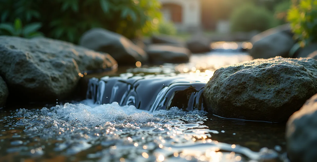 Fontaine décorative en pierre avec une petite cascade dans un jardin zen québécois.