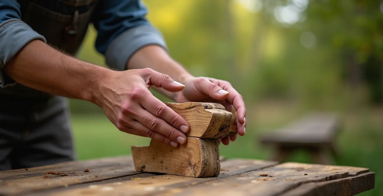 Sculpture artisanale québécoise comme point focal unique dans un jardin épuré